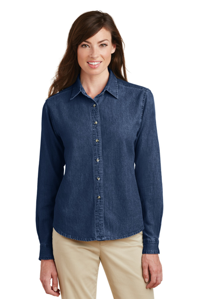 Picture of Port & Company - Ladies Long Sleeve Value Denim Shirt. LSP10